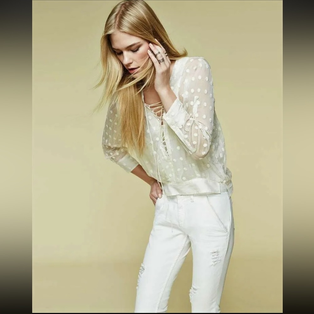 IRO Oltane silk blouse. Cream. Size 36 / small. Sheer dot blouse.